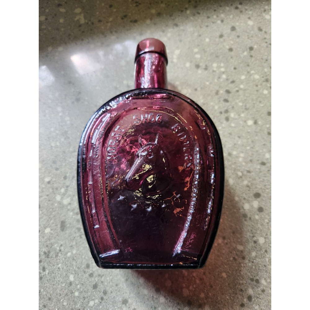 VTG 60s or 70s Horse Shoe Bitters Amethyst Glass Bottle Wheaton NJ